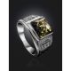 Square Silver Signet Ring With Green Amber The Cesar, Ring Size: 8.5 / 18.5, image , picture 2
