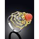 Spider Web Design Gilded Silver Coral Ring, Ring Size: 7 / 17.5, image , picture 2