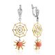 Bold Spider Web Design Silver Coral Earrings, image 