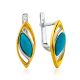 Bicolor Gilded Silver Turquoise Earrings, image 