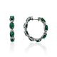Gorgeous Silver Reconstituted Malachite Hoop Earrings With Crystals, image 