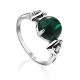 Classy Silver Reconstituted Malachite Ring With Crystals, Ring Size: 6.5 / 17, image 