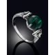 Classy Silver Reconstituted Malachite Ring With Crystals, Ring Size: 6 / 16.5, image , picture 2
