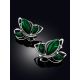 Leaf Motif Silver Reconstituted Malachite Earrings, image , picture 2
