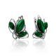 Leaf Motif Silver Reconstituted Malachite Earrings, image 