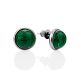 Bright Silver Reconstituted Malachite Stud Earrings, image 