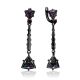 Blackened Silver Enamel Dangle Earrings With Garnet The Gothic, image 