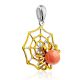 Spider Web Design Silver Coral Pendant, image , picture 3