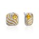 Bicolor Silver Amber Earrings, image 