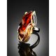Charming Handmade Cognac Amber Ring In Gold-Plated Silver The Dew, Ring Size: Adjustable, image , picture 2