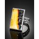 Geometric Silver Adjustable Ring With Cloudy Amber The Lava, Ring Size: Adjustable, image , picture 2