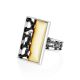 Geometric Silver Cocktail Ring With Cloudy Amber The Lava, Ring Size: Adjustable, image , picture 3