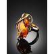 HANDCRAFTED GOLD PLATED COCKTAIL RING WITH COGNAC AMBER THE RIALTO, Ring Size: Adjustable, image , picture 2