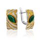 Textured Gilded Silver Malachite Earrings, image 