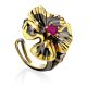 Chic Floral Motif Gilded Silver Ring, Ring Size: Adjustable, image 