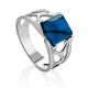 Geometric Design Silver Reconstituted Turquoise Ring, Ring Size: 8 / 18, image 