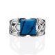 Geometric Design Silver Reconstituted Turquoise Ring, Ring Size: 7 / 17.5, image , picture 4