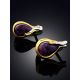 Tulip Motif Gilded Silver Charoite Earrings, image , picture 2