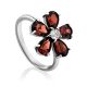Floral Design Silver Garnet Ring, Ring Size: 7 / 17.5, image 
