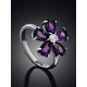 Chic Amethyst Flower Ring, Ring Size: 8 / 18, image , picture 2