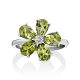Luminous Floral Design Silver Chrysolite Ring, Ring Size: 5.5 / 16, image , picture 4