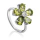 Luminous Floral Design Silver Chrysolite Ring, Ring Size: 5.5 / 16, image 