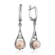 Classy Silver Pearl Drop Earrings, image 