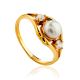 Refined Gilded Silver Pearl Ring With Crystals, Ring Size: 11.5 / 21, image 