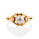 Refined Gilded Silver Pearl Ring With Crystals, Ring Size: 11.5 / 21, image , picture 3