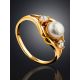 Refined Gilded Silver Pearl Ring With Crystals, Ring Size: 9.5 / 19.5, image , picture 2