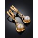 Fabulous Gilded Silver Pearl Dangle Earrings With Shimmering Crystals, image , picture 2
