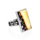 Geometric Silver Adjustable Ring With Cloudy Amber The Lava, Ring Size: Adjustable, image 