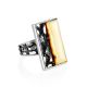 Geometric Silver Cocktail Ring With Cloudy Amber The Lava, Ring Size: Adjustable, image 