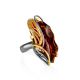 Charming Handmade Cognac Amber Ring In Gold-Plated Silver The Dew, Ring Size: Adjustable, image 