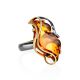 HANDCRAFTED GOLD PLATED COCKTAIL RING WITH COGNAC AMBER THE RIALTO, Ring Size: Adjustable, image 