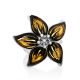 Floral Design Silver Amber Adjustable Ring, Ring Size: Adjustable, image , picture 4