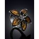 Floral Design Silver Amber Adjustable Ring, Ring Size: Adjustable, image , picture 2