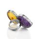 Designer Amber Charoite Cocktail Ring The Bella Terra, Ring Size: Adjustable, image , picture 4