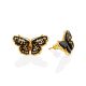 Chic Butterfly Motif Gilded Silver Amber Earrings, image 