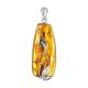 Floral Motif Silver Amber Pendant, image 