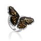 Butterfly Design Silver Amber Ring, Ring Size: Adjustable, image 