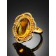 Exclusive Natural Amber With Fossil Midge Ring The Clio, Ring Size: Adjustable, image , picture 2