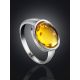 Glossy Silver Ring With Lemon Amber The Amigo, Ring Size: 11 / 20.5, image , picture 2