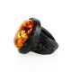 Dark Leather Open Ring With Cherry Amber The Nefertiti, Ring Size: Adjustable, image , picture 3