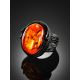 Dark Leather Open Ring With Cherry Amber The Nefertiti, Ring Size: Adjustable, image , picture 2