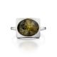 Sterling Silver Ring With Oval Green Amber Stone The Saturn, Ring Size: 5.5 / 16, image , picture 3