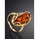 Natural Cognac Amber Ring In Gold-Plated Silver The Rococo, Ring Size: 6.5 / 17, image , picture 2