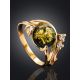 Fabulous Gold-Plated Ring With Green Amber And Crystals The Swan, Ring Size: 8 / 18, image , picture 2