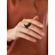 Bold Leather Amber Adjustable Ring The Nefertiti, Ring Size: Adjustable, image , picture 3