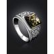 Geometric Men's Signet Ring With Green Amber The Cesar, Ring Size: 13 / 22, image , picture 3